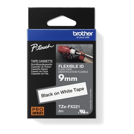 Páska Brother TZE-FX221 bílá/černý tisk, 9 mm, flexibilní