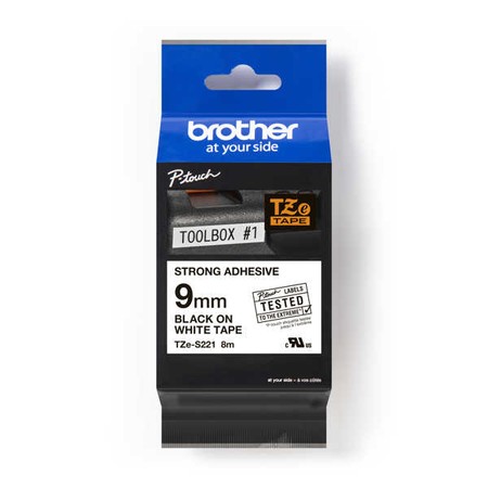 Páska Brother TZE-S221 bílá/černý tisk, 9 mm, silné lepidlo