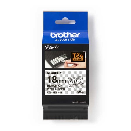 Páska Brother TZE-SE4 bílá/černý tisk, 18 mm, plombovací