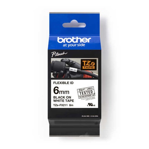 Páska Brother TZE-FX211 bílá/černý tisk, 6 mm, flexibilní