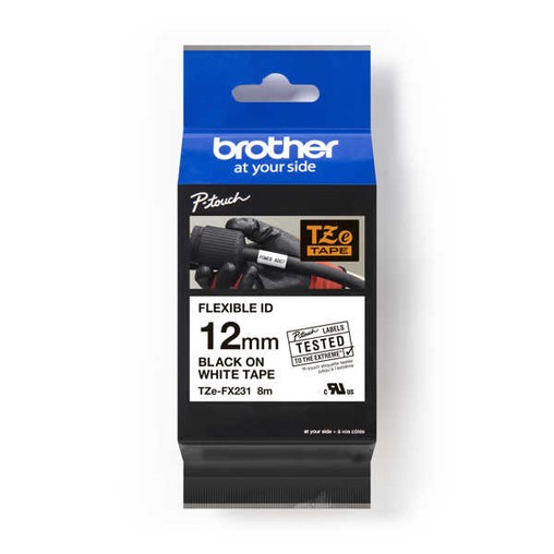 Páska Brother TZE-FX231 bílá/černý tisk, 12 mm, flexibilní
