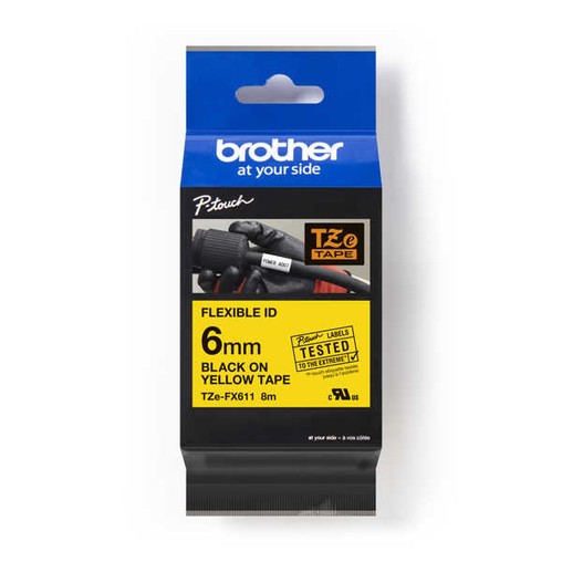 Páska Brother TZE-FX611 žlutá/černý tisk, 6 mm, flexibilní