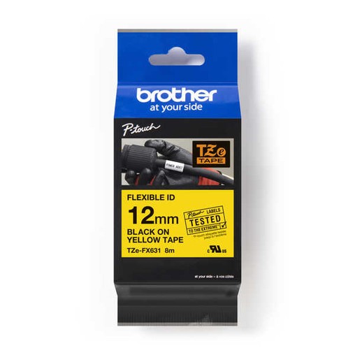 Páska Brother TZE-FX631 žlutá/černý tisk, 12 mm, flexibilní