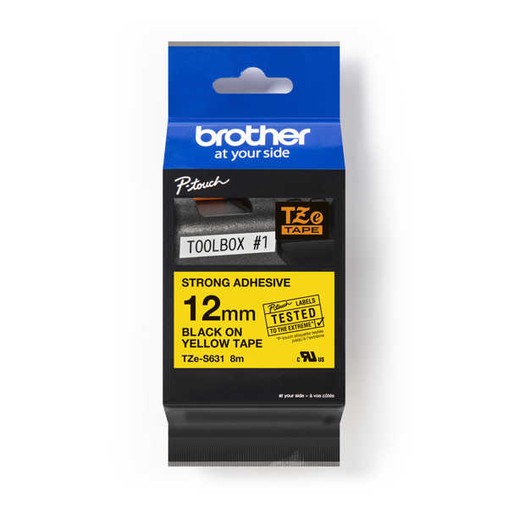 Páska Brother TZE-S631 žlutá/černý tisk, 12 mm, silné lepidlo
